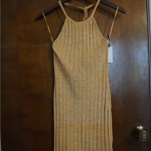Astr Sleeveless Ribbed Mini Dress in Tan